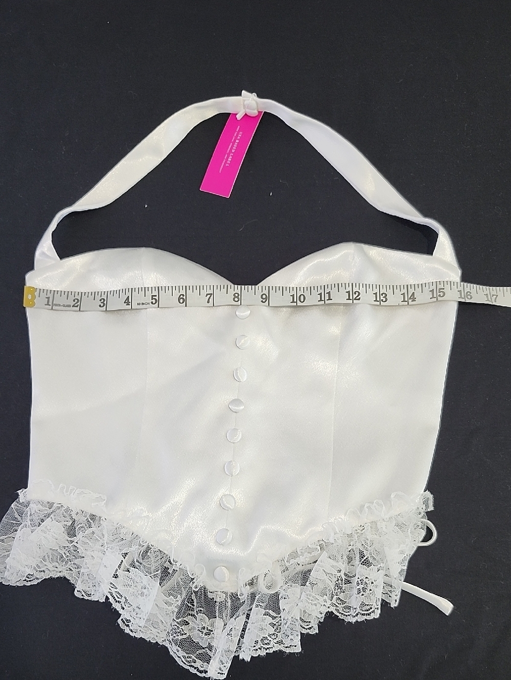 Adeirlina Empress White Lace-Trim Satin Halter Corset Top Romantic Medium NWT - Picture 6 of 9